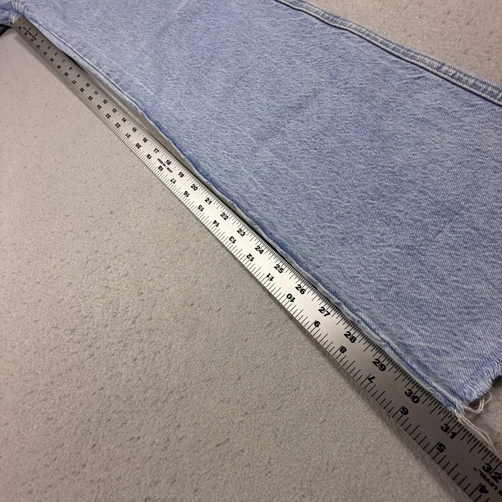 Zara Womens Crossed Waist Straight Leg Jeans Light Wash Raw Hem Blue Size 2